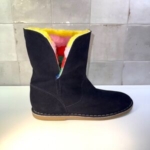 Mini Boden Suede Leather Navy Boots Stripe Soft Fur Lining Gum Sole 39 NWOB